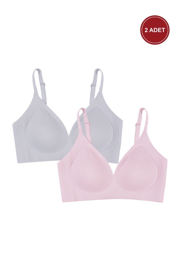 2'li Balensiz Görünmez Fitilli Kaşkorse Çıkarılabilir Pedli Dikişsiz Sütyen Bebe Mavisi - Pembe - 90B