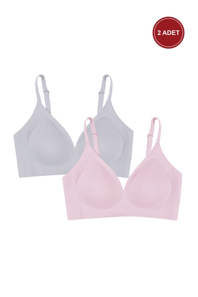 2'li Balensiz Görünmez Fitilli Kaşkorse Çıkarılabilir Pedli Dikişsiz Sütyen Bebe Mavisi - Pembe - 90B