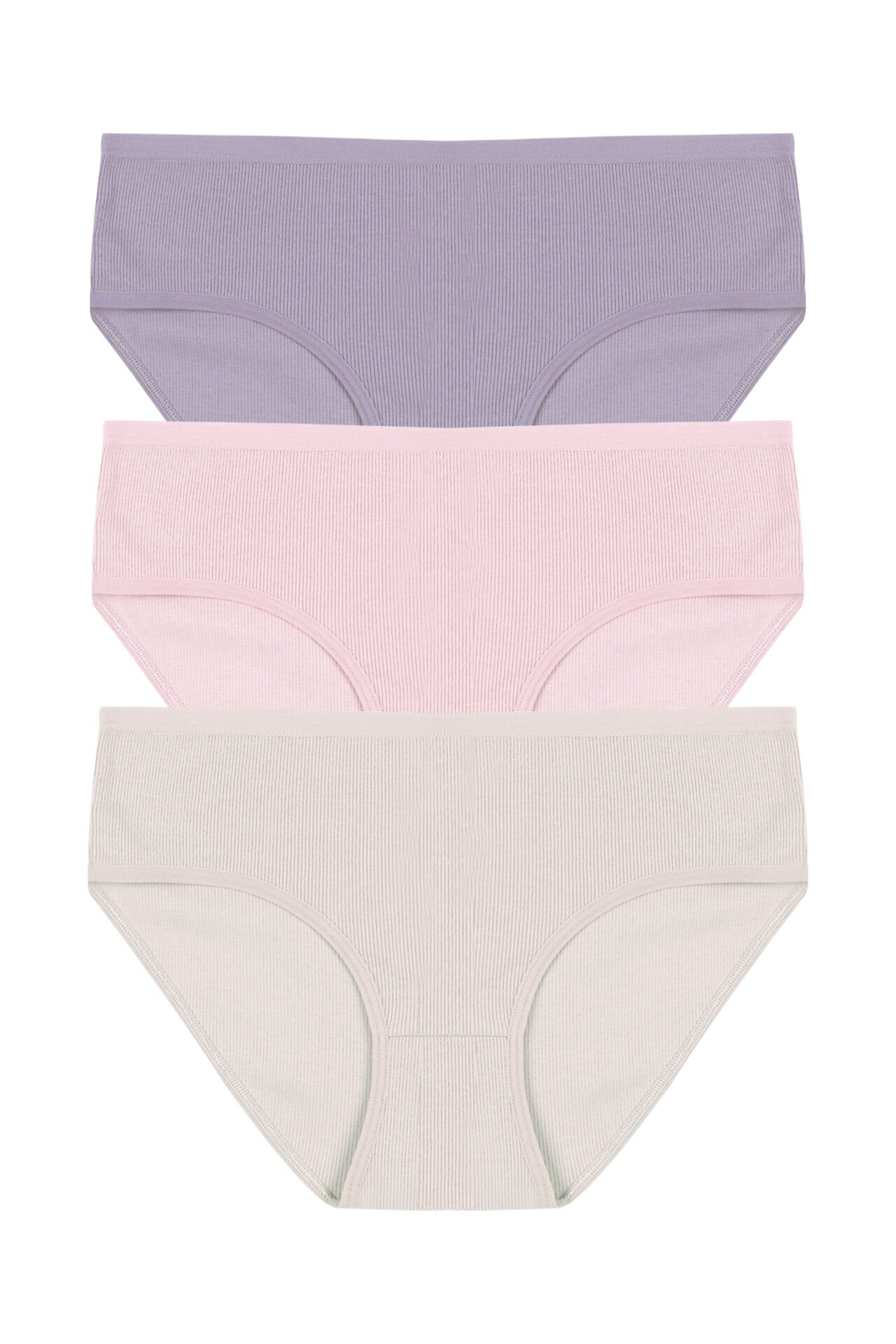 Kadın 3'lü Desenli Kaşkorse Pamuklu Yüksek Bel Bato Lila  -  Ekru - 3XL