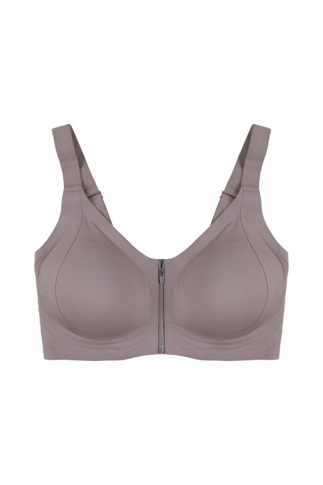 Kadın Büyük Beden (Battal) Önden Fermuarlı Dikişsiz Lazer Sütyen Toprak - 85C