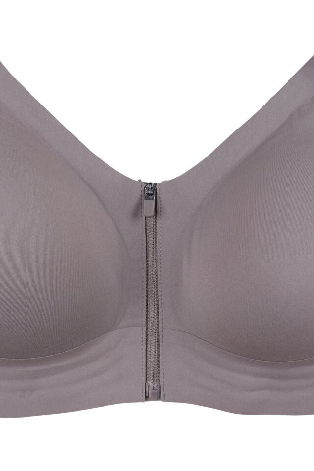 Kadın Büyük Beden (Battal) Önden Fermuarlı Dikişsiz Lazer Sütyen Toprak - 85C