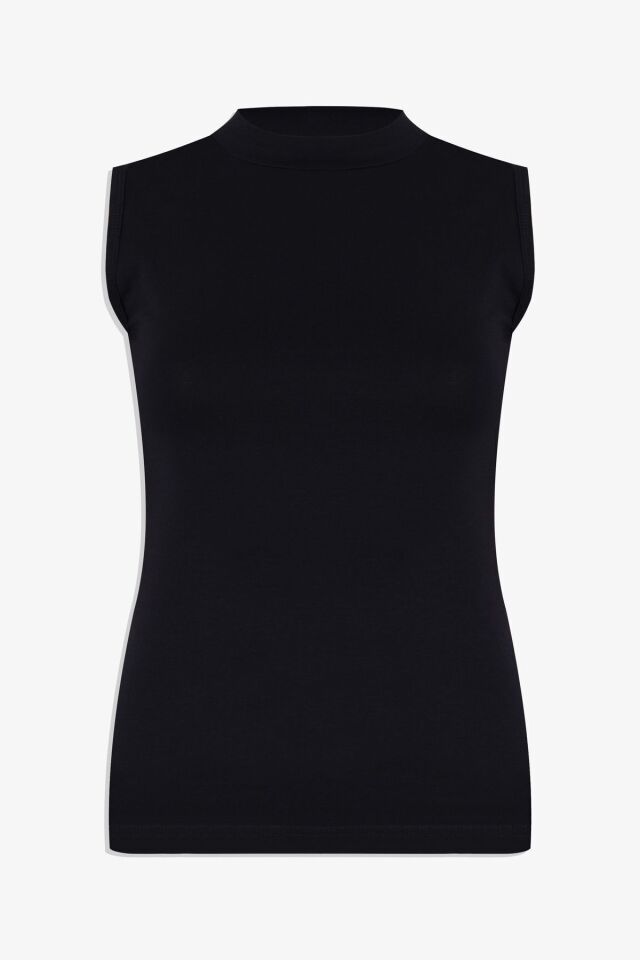 Kadın Kolsuz Likralı Pamuklu Yarım Balıkçı Body Siyah - L - Siyah - L