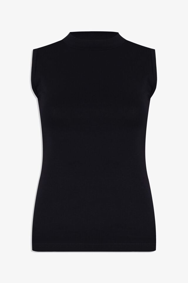 Kadın Kolsuz Likralı Pamuklu Yarım Balıkçı Body Siyah - M - Siyah - M