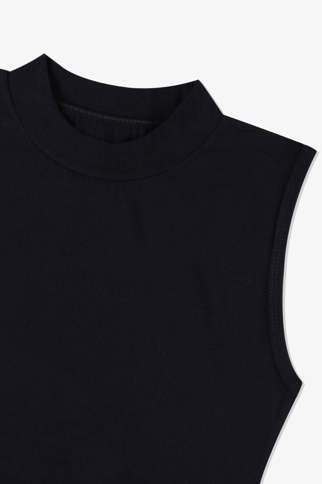 Kadın Kolsuz Likralı Pamuklu Yarım Balıkçı Body Siyah - M - Siyah - M