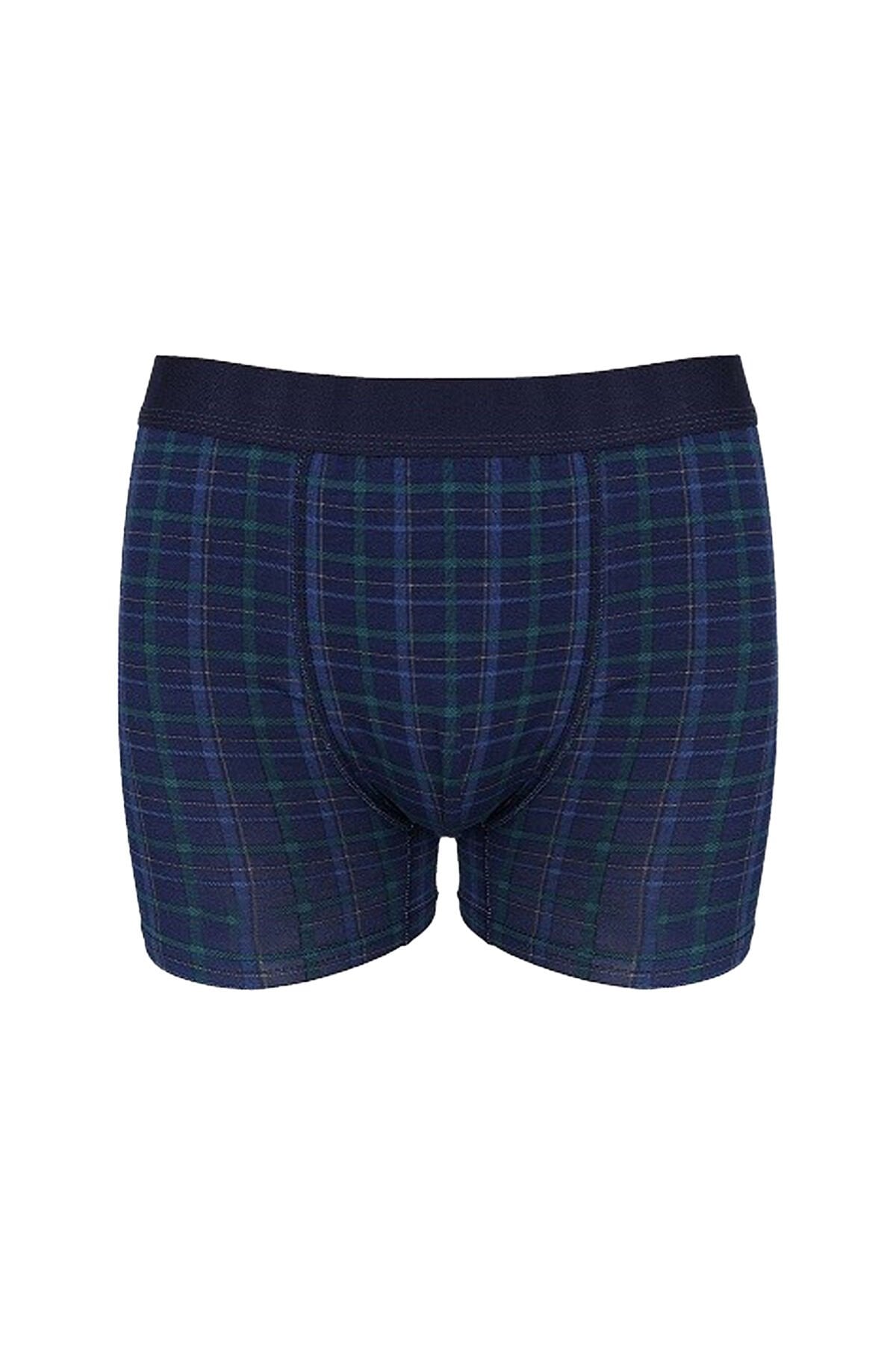 Erkek Tekli Desenli Pamuklu Boxer Lacivert -Yeşil - 2XL