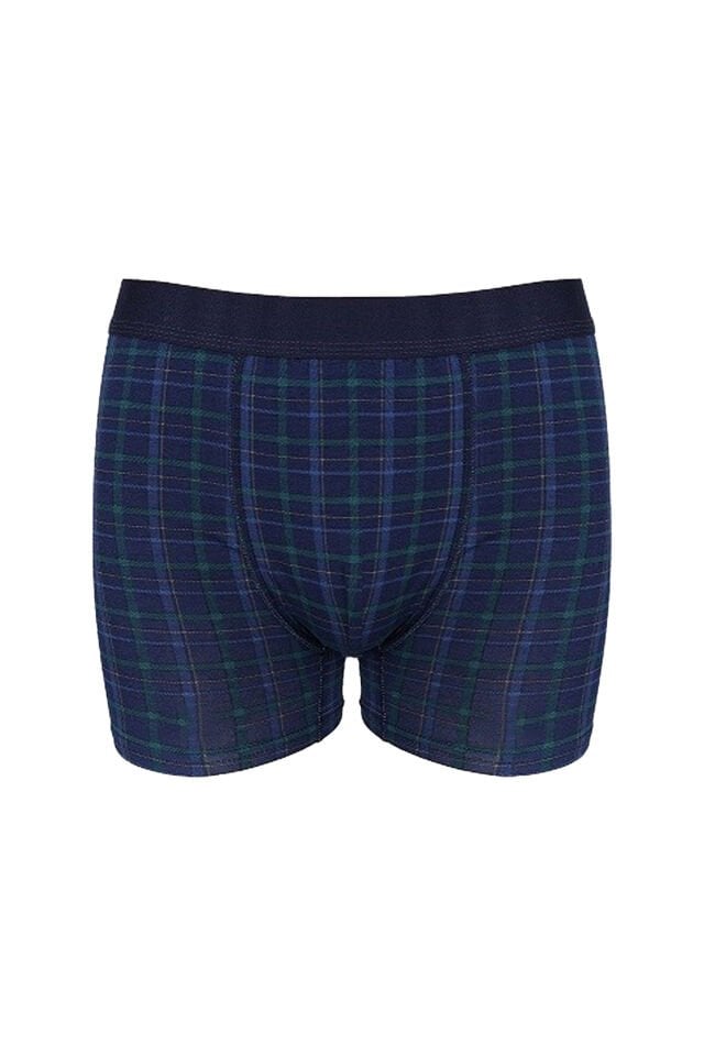 Erkek Tekli Desenli Pamuklu Boxer Lacivert -Yeşil - 2XL