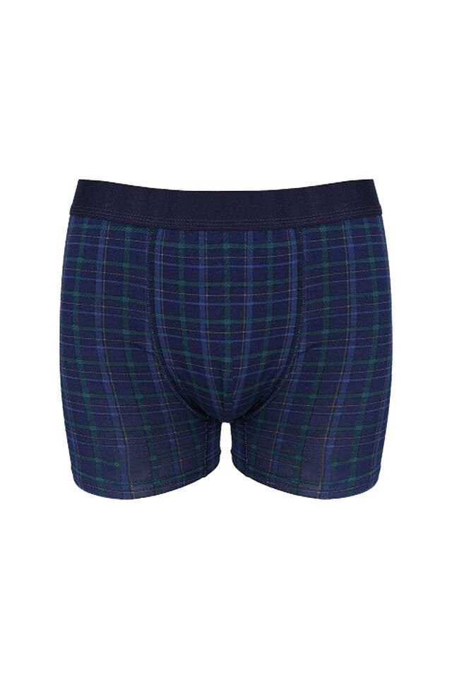 Erkek Tekli Desenli Pamuklu Boxer Lacivert -Yeşil - 2XL