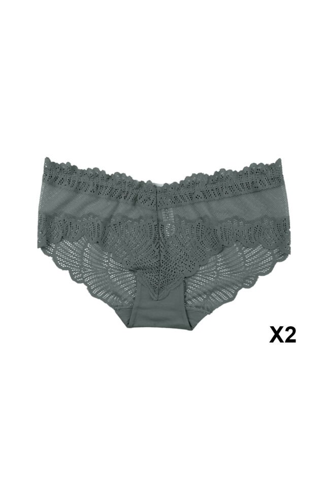 Kadın 6'lı Dantelli Külot Lacivert - Yeşil - S/M