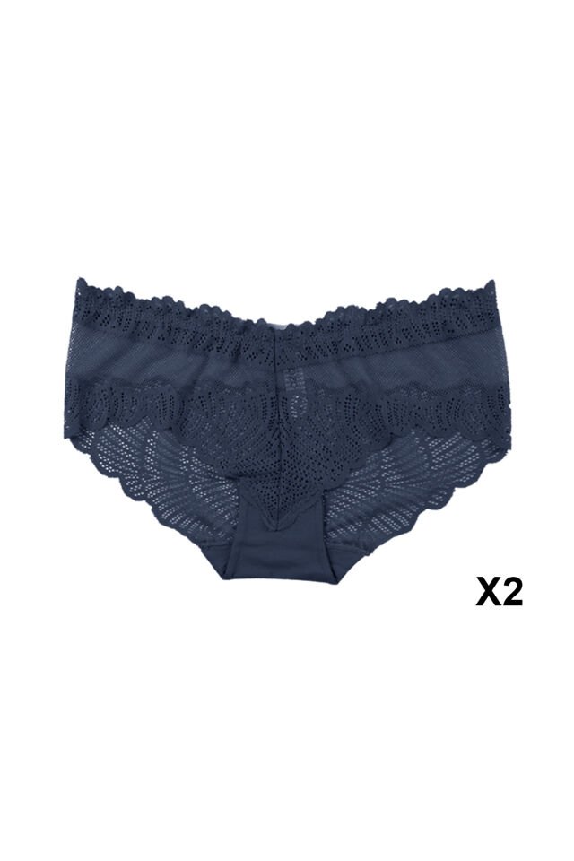 Kadın 6'lı Dantelli Külot Lacivert - Yeşil - S/M
