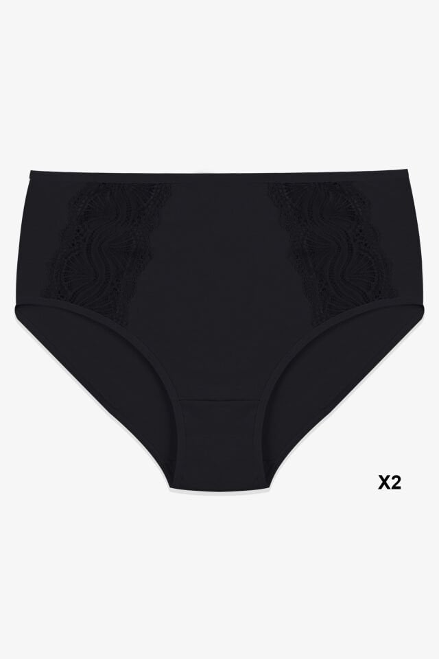 Kadın 4'lü Pamuklu Yan Dantelli Yüksek Bel Curve Külot Siyah - Kırmızı - L/XL
