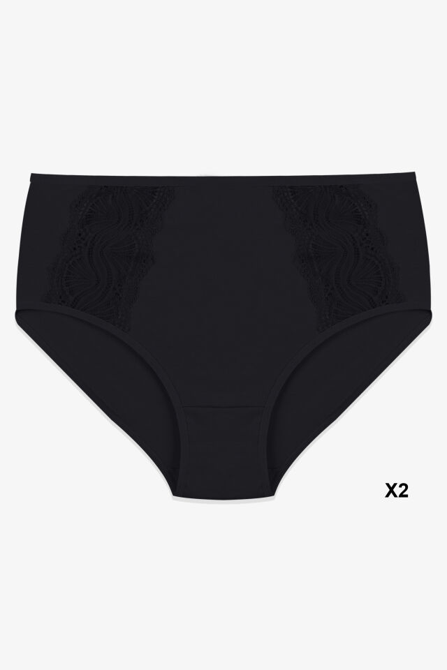 Kadın 4'lü Pamuklu Yan Dantelli Yüksek Bel Curve Külot Siyah - Kırmızı - L/XL