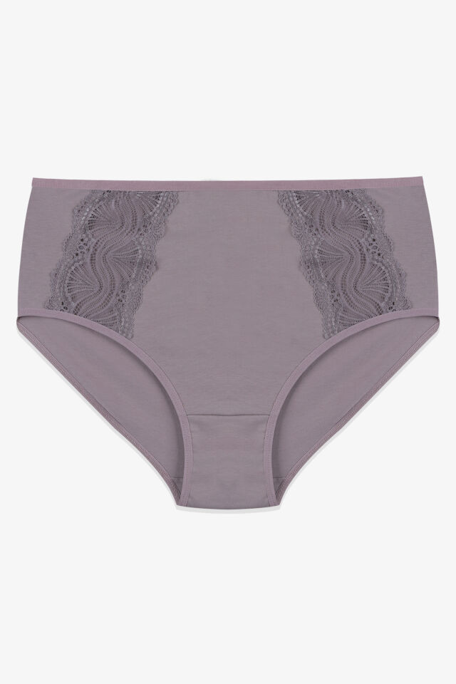 Kadın 4'lü Pamuklu Yan Dantelli Yüksek Bel Curve Külot Siyah - Kırmızı - L/XL