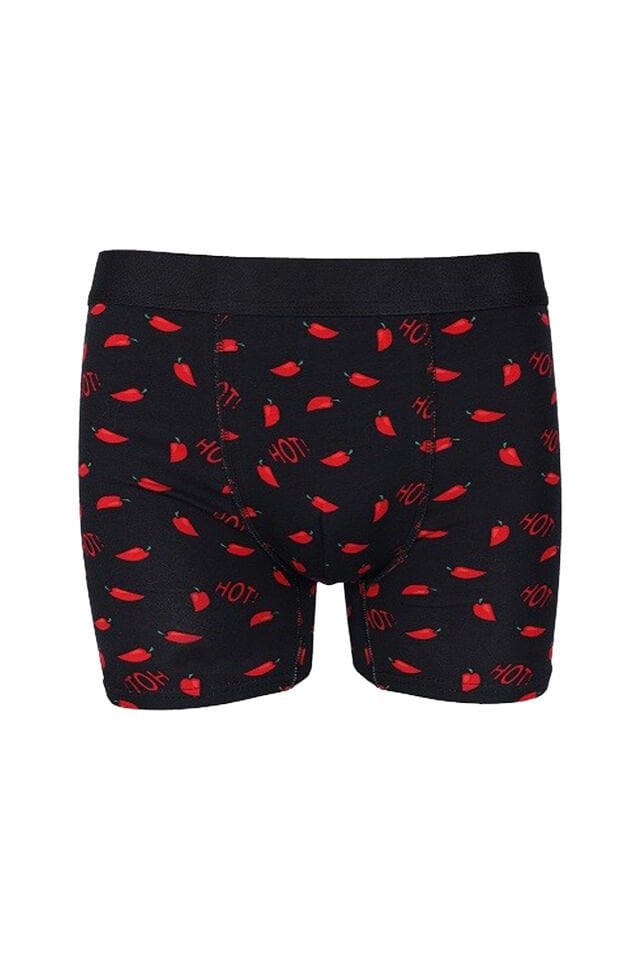 Erkek Tekli Desenli Pamuklu Boxer Siyah - Kırmızı - XL