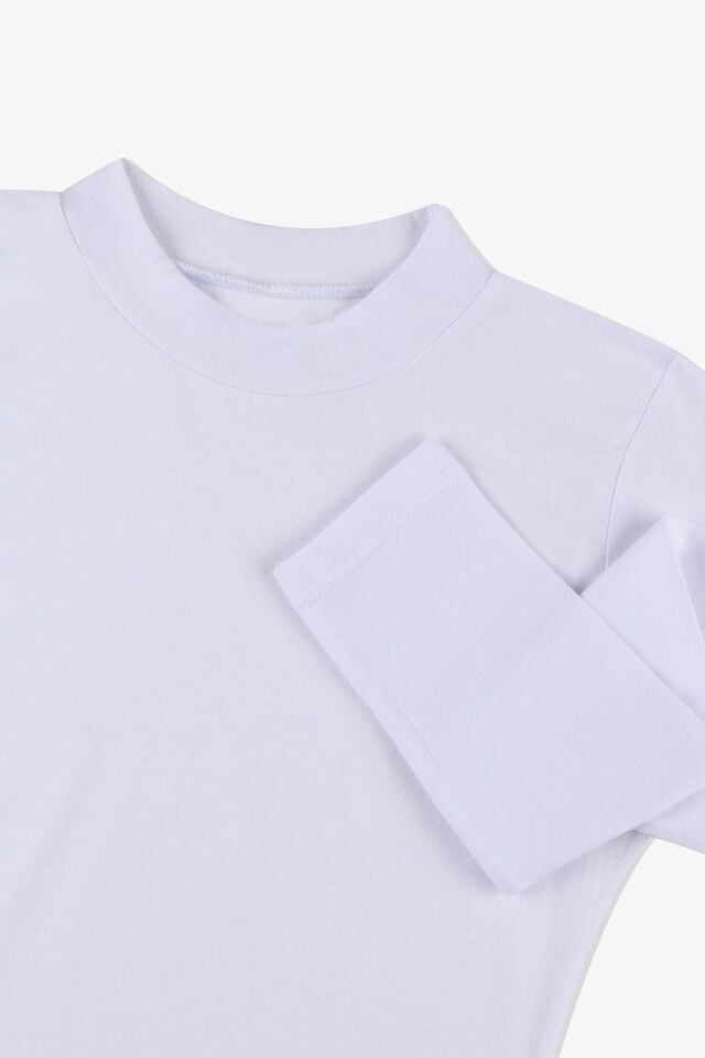 Kadın Uzun Kollu Likralı Pamuklu Yarım Balıkçı Body Beyaz - S - Beyaz - S