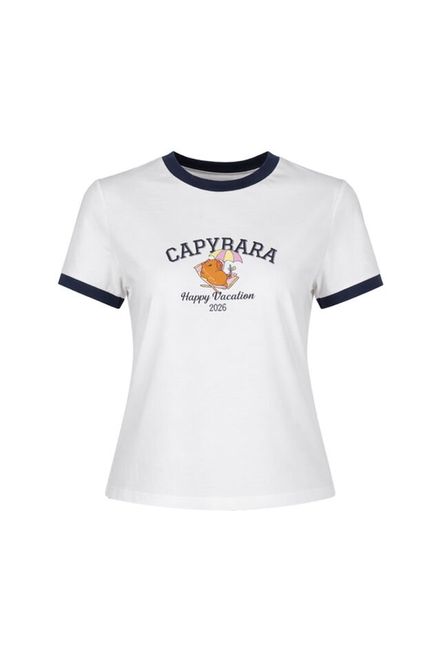 Kadın Capybara Baskılı Pamuklu Şortlu Pijama Takımı Lacivert - Beyaz - L