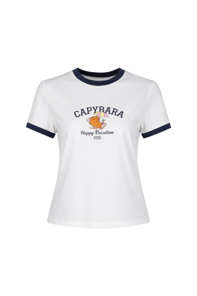 Kadın Capybara Baskılı Pamuklu Şortlu Pijama Takımı Lacivert - Beyaz - XL