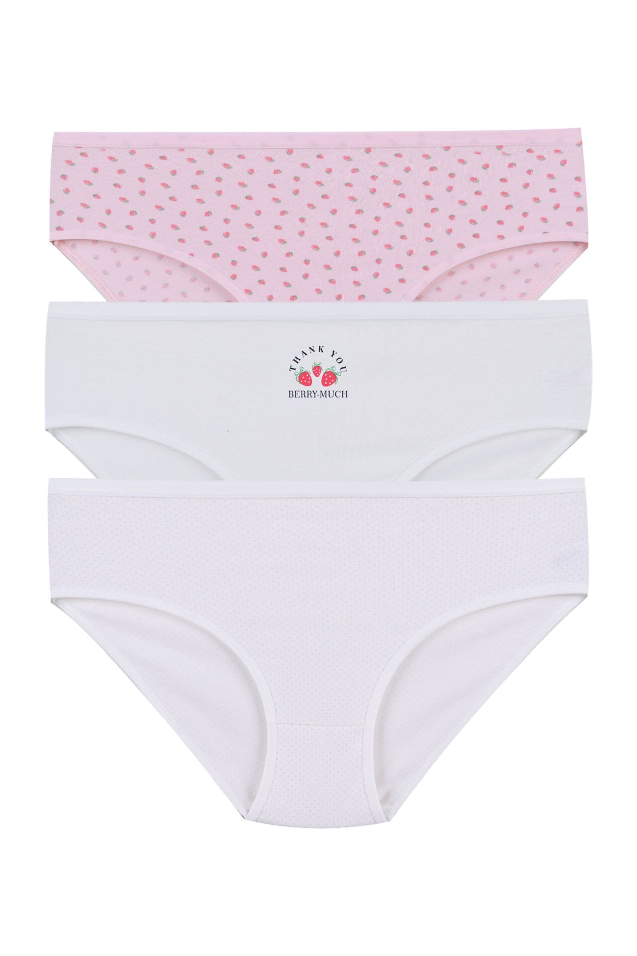 3'lü Desenli Pamuklu Yüksek Bel Bato Pembe  -  Ekru - 3XL