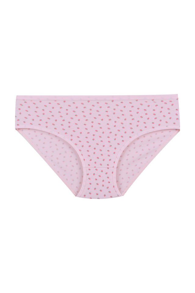 3'lü Desenli Pamuklu Yüksek Bel Bato Pembe  -  Ekru - 3XL