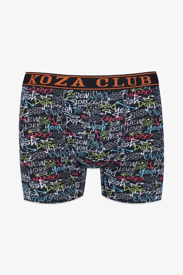 Erkek 3'lü Pamuklu Likralı Boxer geometriklaciyazılı - 2XL
