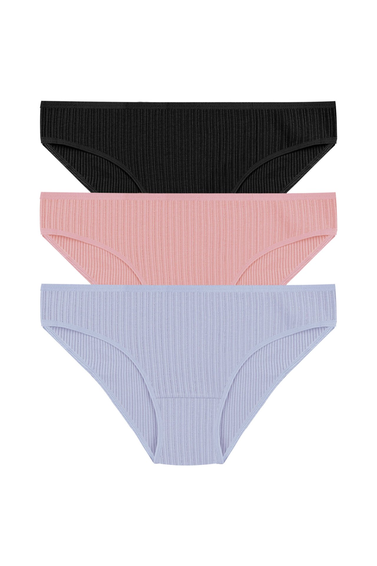 Kadın 3'lü Ajur  Slip Siyah - Mavi - L  - XL