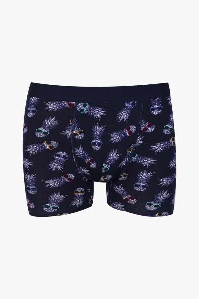 Erkek 3'lü Pamuklu Likralı Boxer KO9003BX-19 Ananas-Lacivert-Geometrik - XL