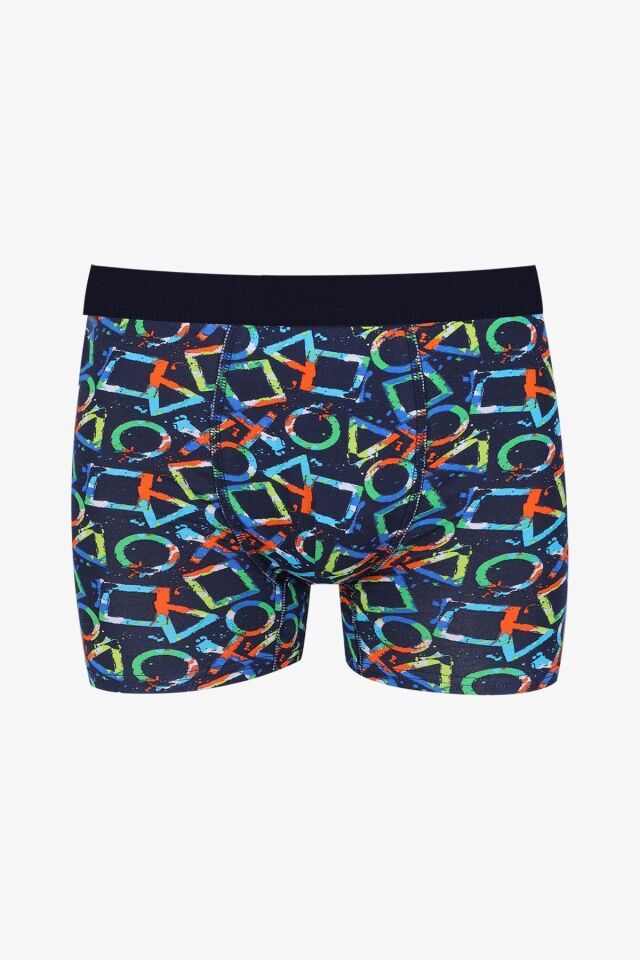 Erkek 3'lü Pamuklu Likralı Boxer KO9003BX-19 Ananas-Lacivert-Geometrik - XL