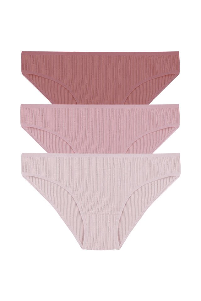 Kadın 3'lü Ajur  Slip Kahverengi - Ten - S/M