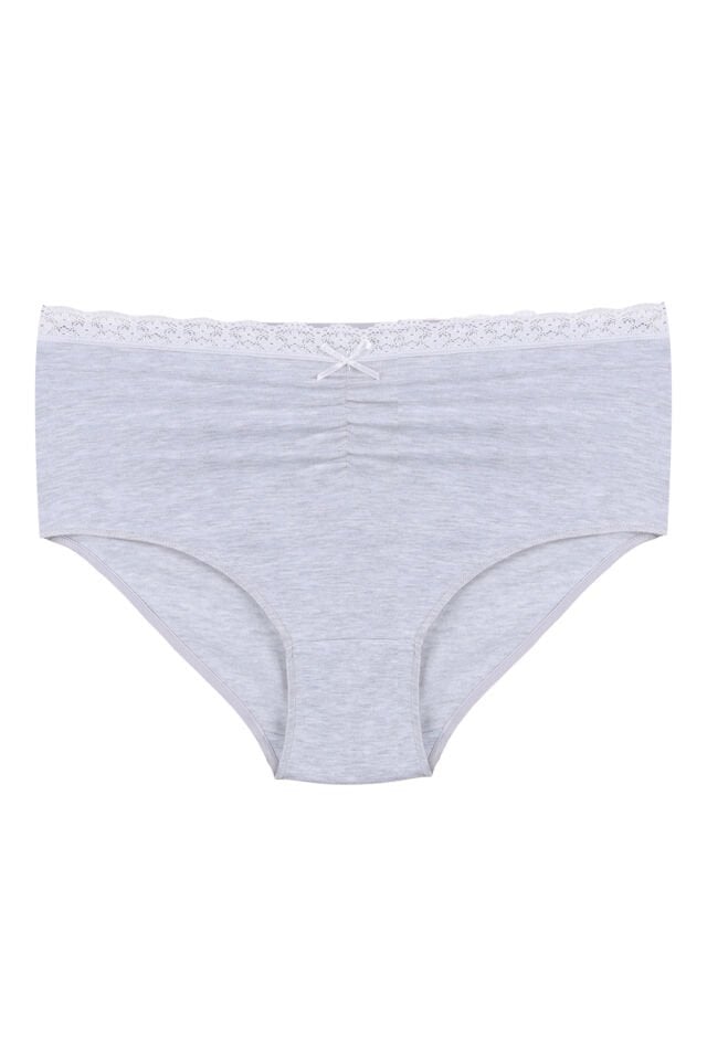 Kadın 5'li Pamuklu Ön Bel Dantelli Büzgülü ve Fiyonklu Yüksel Bel Külot 3XL