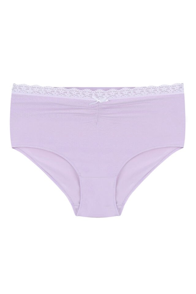 Kadın 5'li Pamuklu Ön Bel Dantelli Büzgülü ve Fiyonklu Yüksel Bel Külot 3XL