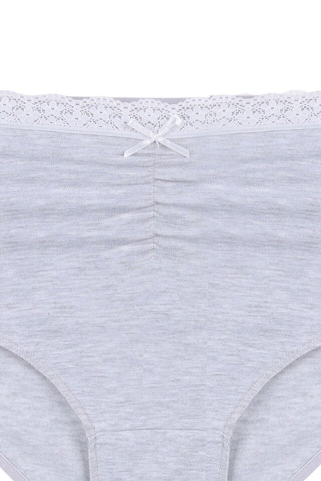 Kadın 5'li Pamuklu Ön Bel Dantelli Büzgülü ve Fiyonklu Yüksel Bel Külot 3XL