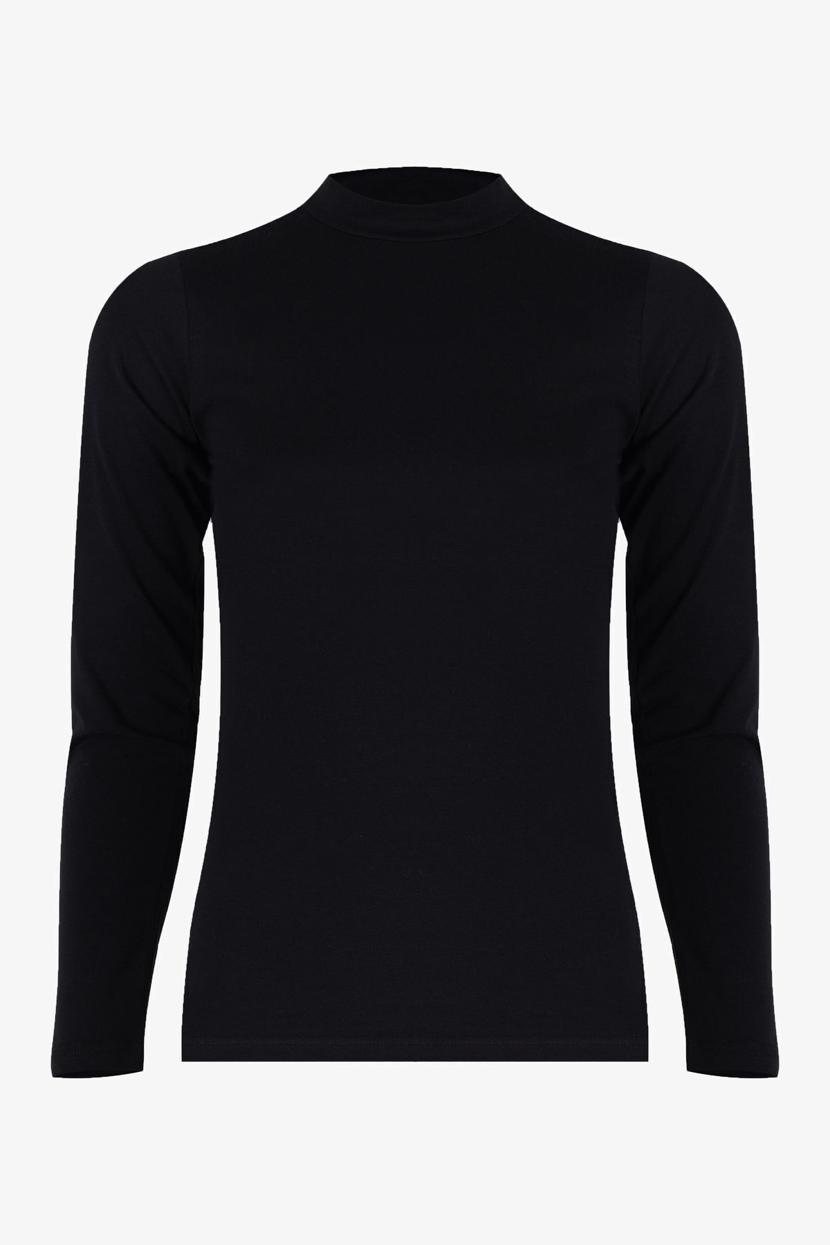 Kadın Uzun Kollu Likralı Pamuklu Yarım Balıkçı Body Siyah - S - Siyah - S