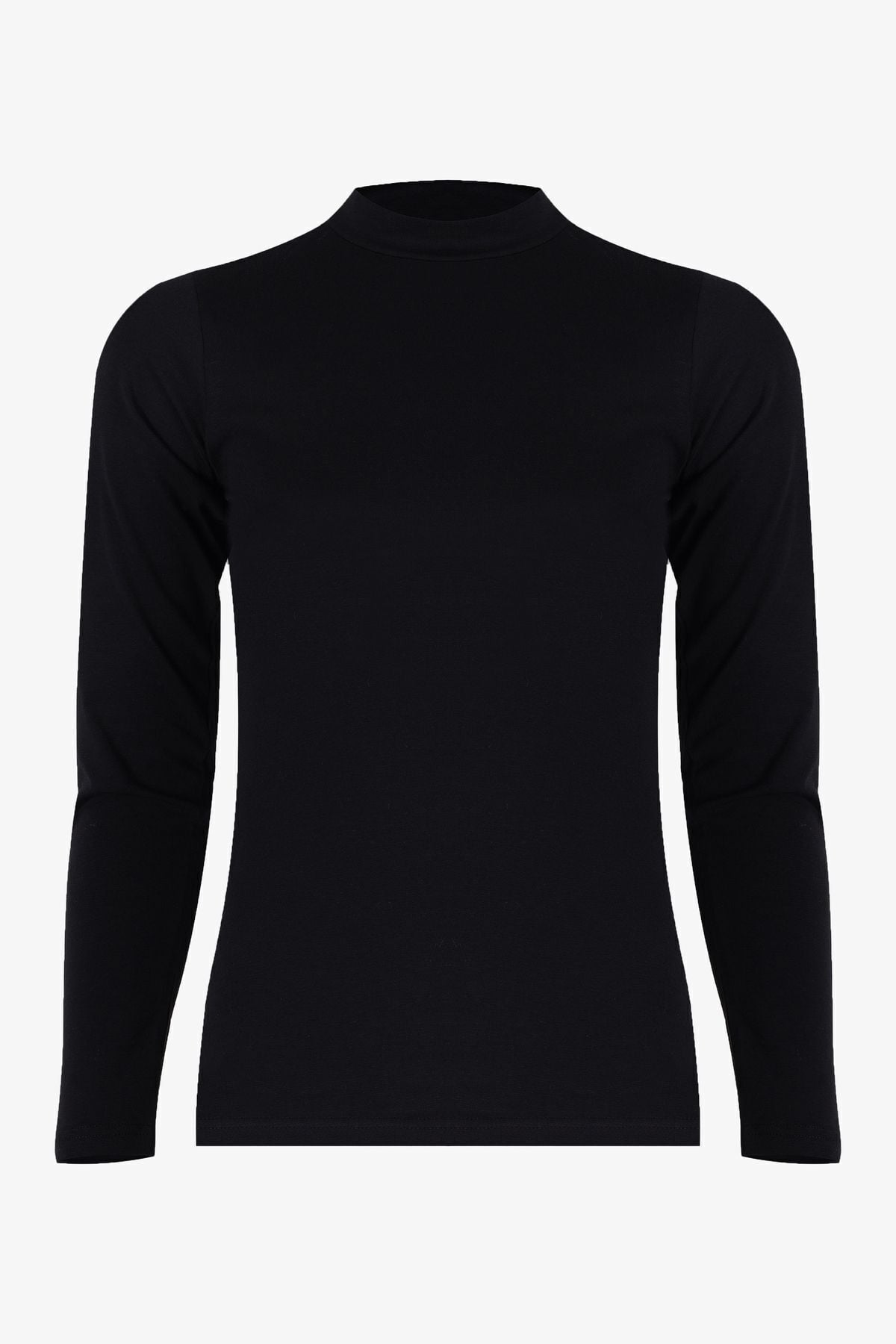 Kadın Uzun Kollu Likralı Pamuklu Yarım Balıkçı Body Siyah - S - Siyah - S