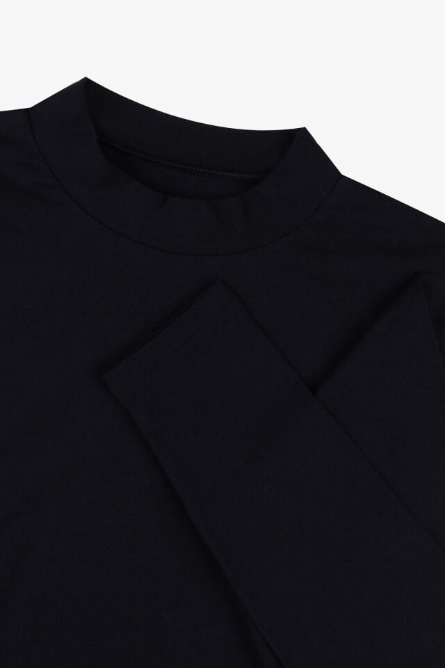 Kadın Uzun Kollu Likralı Pamuklu Yarım Balıkçı Body Siyah - S - Siyah - S