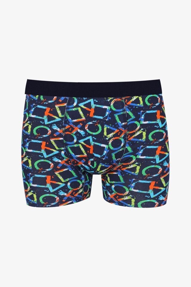 Erkek 3'lü Pamuklu Likralı Boxer KO9003BX-19 Ananas-Lacivert-Geometrik - M