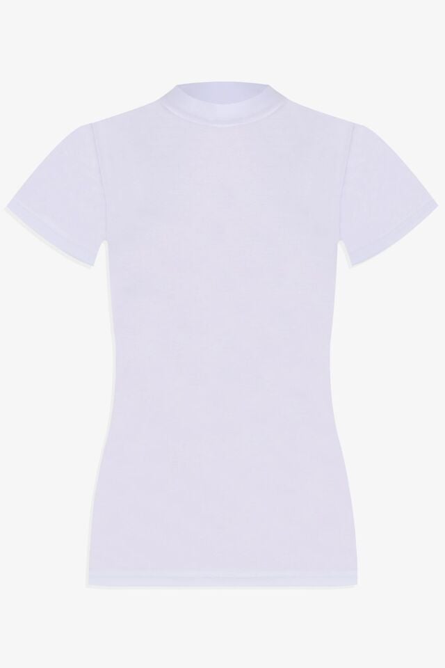 Kadın Kısa Kollu Likralı Pamuklu Yarım Balıkçı Body Beyaz - S - Beyaz - S