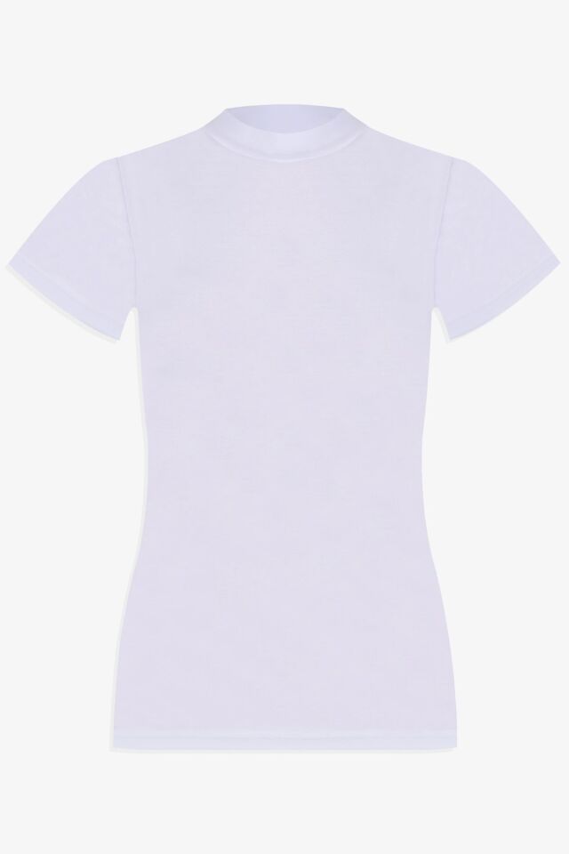 Kadın Kısa Kollu Likralı Pamuklu Yarım Balıkçı Body Beyaz - S - Beyaz - S