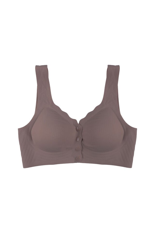 Balensiz Lazer Dikişsiz Kaplı Önden Kopçalı Sütyen Büstiyer 90B - Toprak