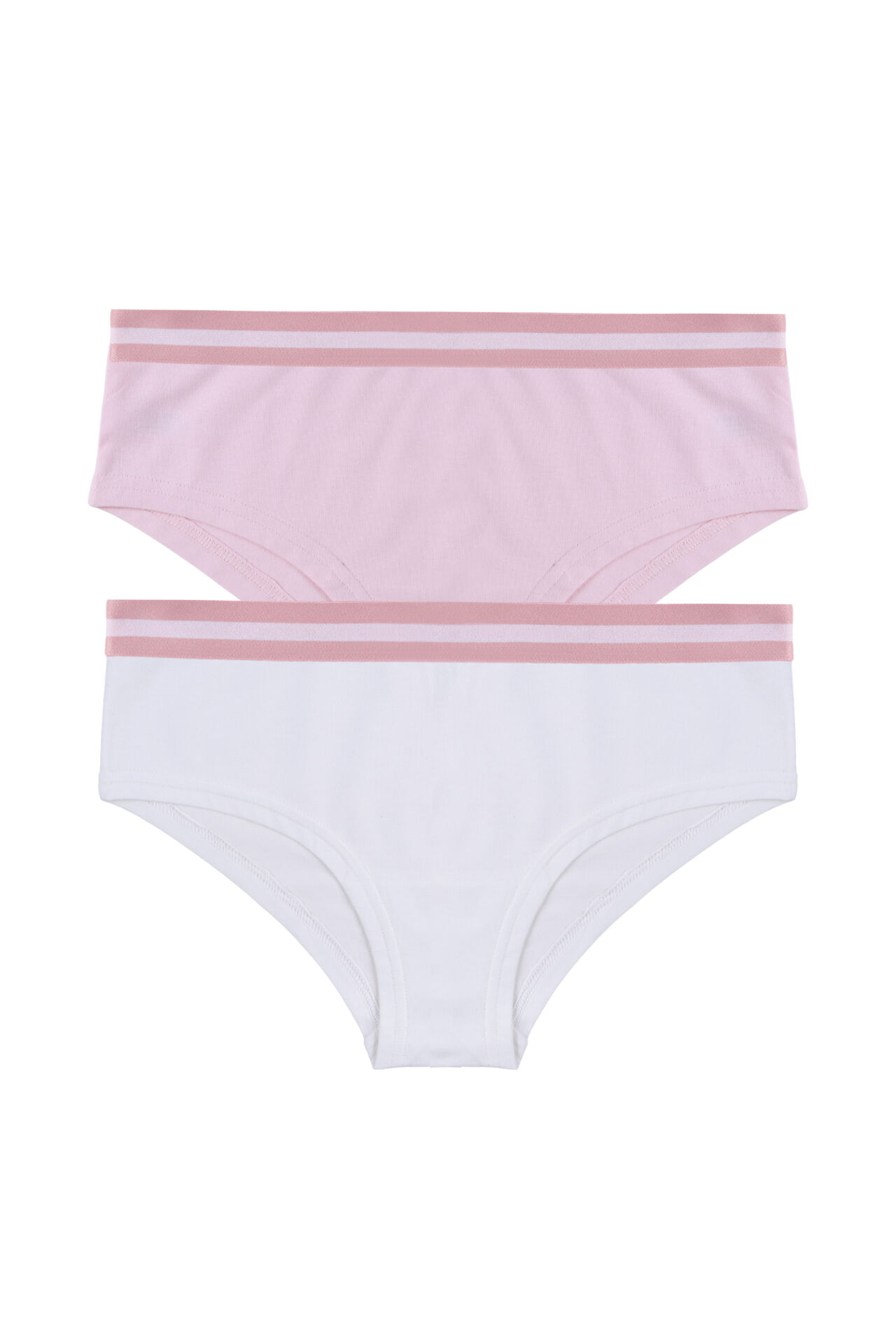 Kadın Pamuklu Çizgili Lastikli 2'li Hipster Külot Pembe - Ekru - M
