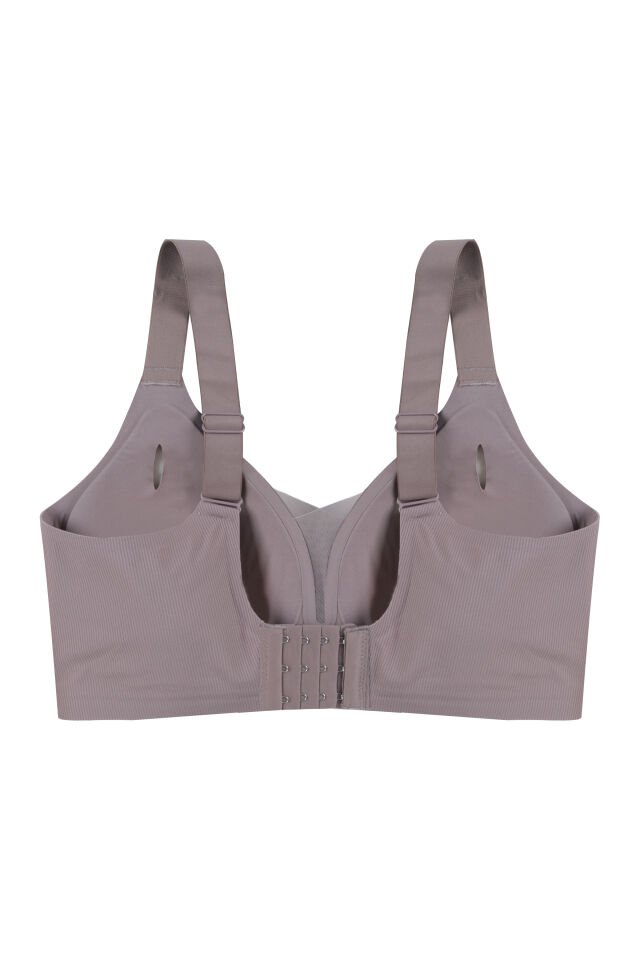 Kadın Büyük Beden (Battal) Fitilli Dikişsiz Tül Detaylı Lazer Sütyen Toprak