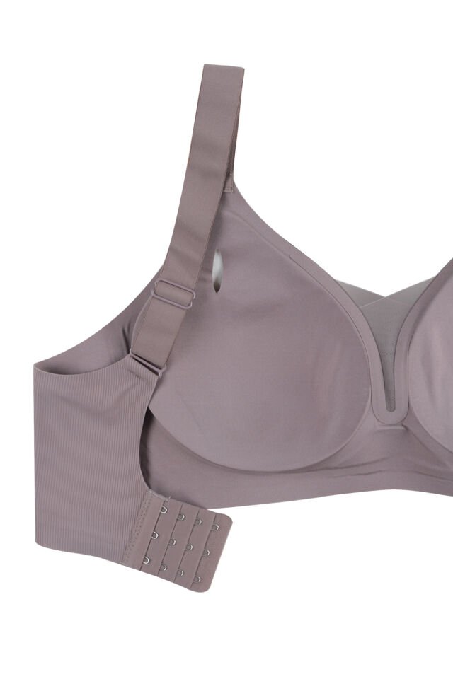 Kadın Büyük Beden (Battal) Fitilli Dikişsiz Tül Detaylı Lazer Sütyen Toprak