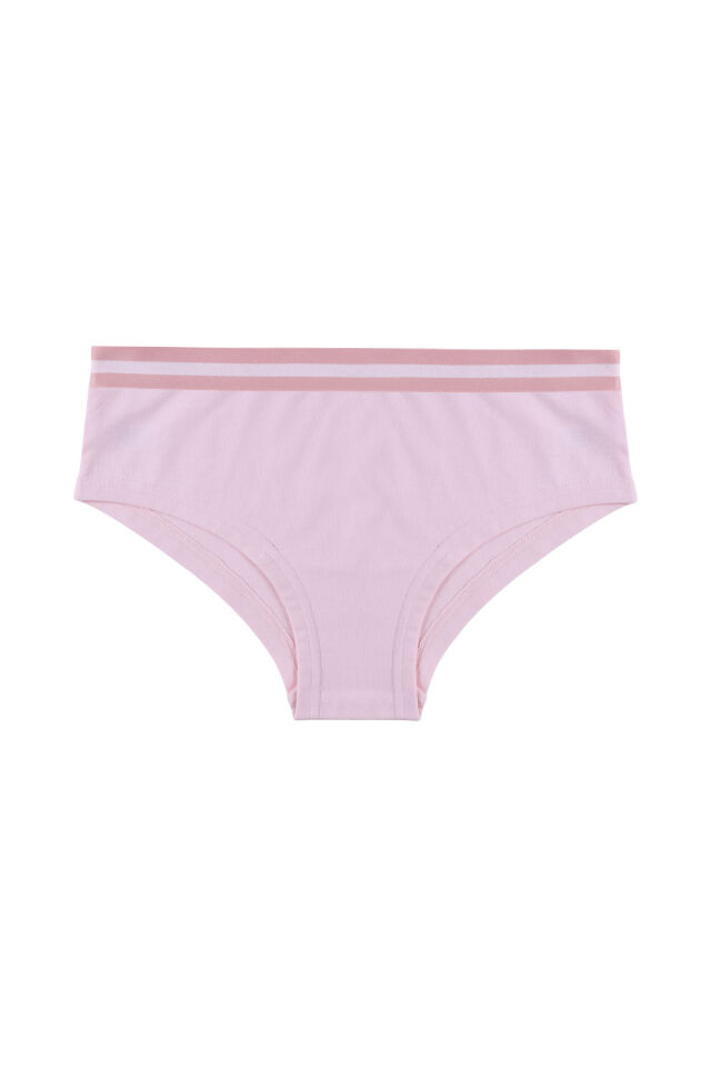 Kadın Pamuklu Çizgili Lastikli 2'li Hipster Külot Pembe - Ekru - XL