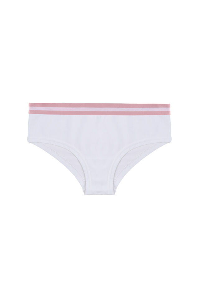 Kadın Pamuklu Çizgili Lastikli 2'li Hipster Külot Pembe - Ekru - XL