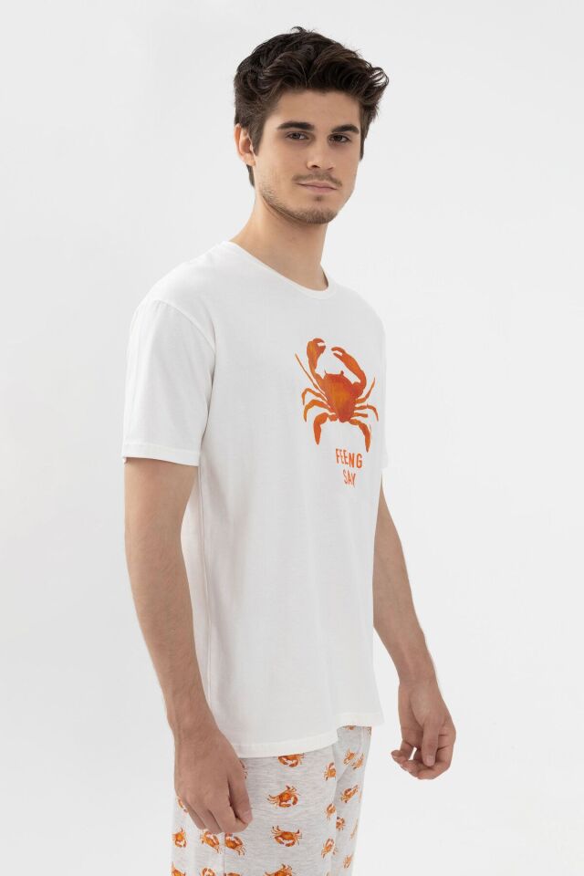 Erkek Kısa Kollu Yengeç Desenli Şortlu Takım KO60109 Yengeç Desen - XL