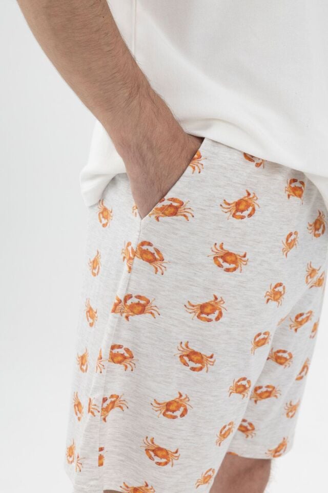 Erkek Kısa Kollu Yengeç Desenli Şortlu Takım KO60109 Yengeç Desen - XL