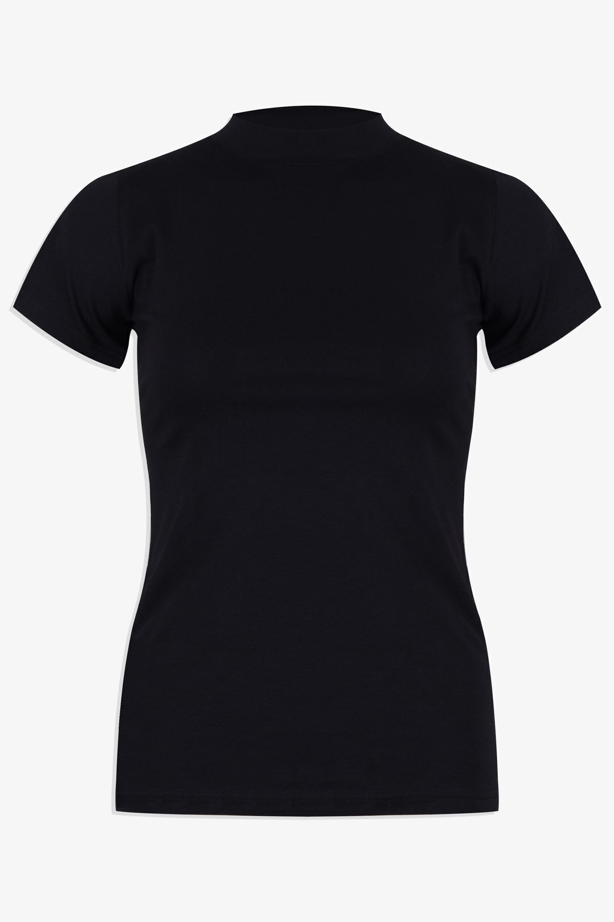 Kadın Kısa Kollu Likralı Pamuklu Yarım Balıkçı Body Siyah - 2XL - Siyah - 2XL