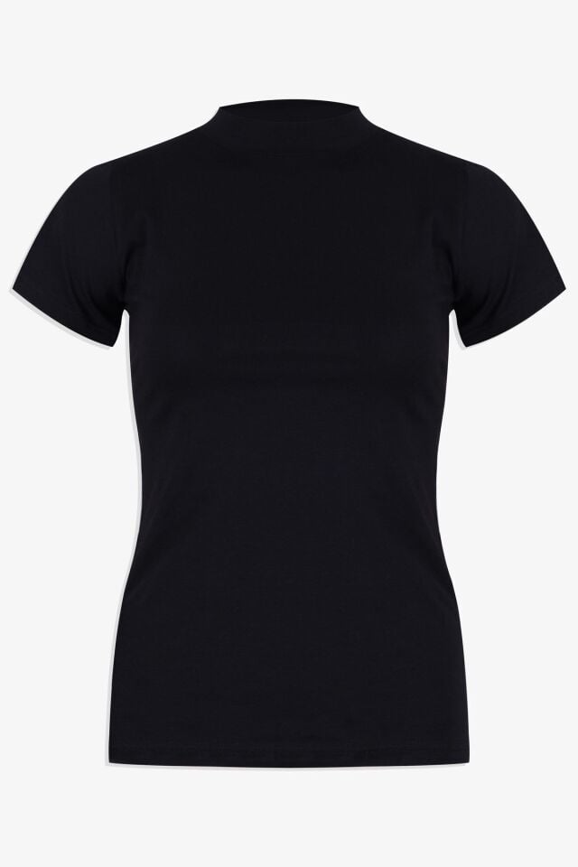 Kadın Kısa Kollu Likralı Pamuklu Yarım Balıkçı Body Siyah - 2XL - Siyah - 2XL