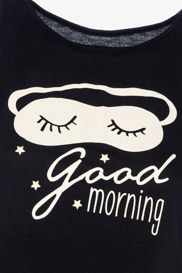 Kadın Yumuşak Dokulu Sıfır Kollu Kaprili Pijama Takımı Siyah - S