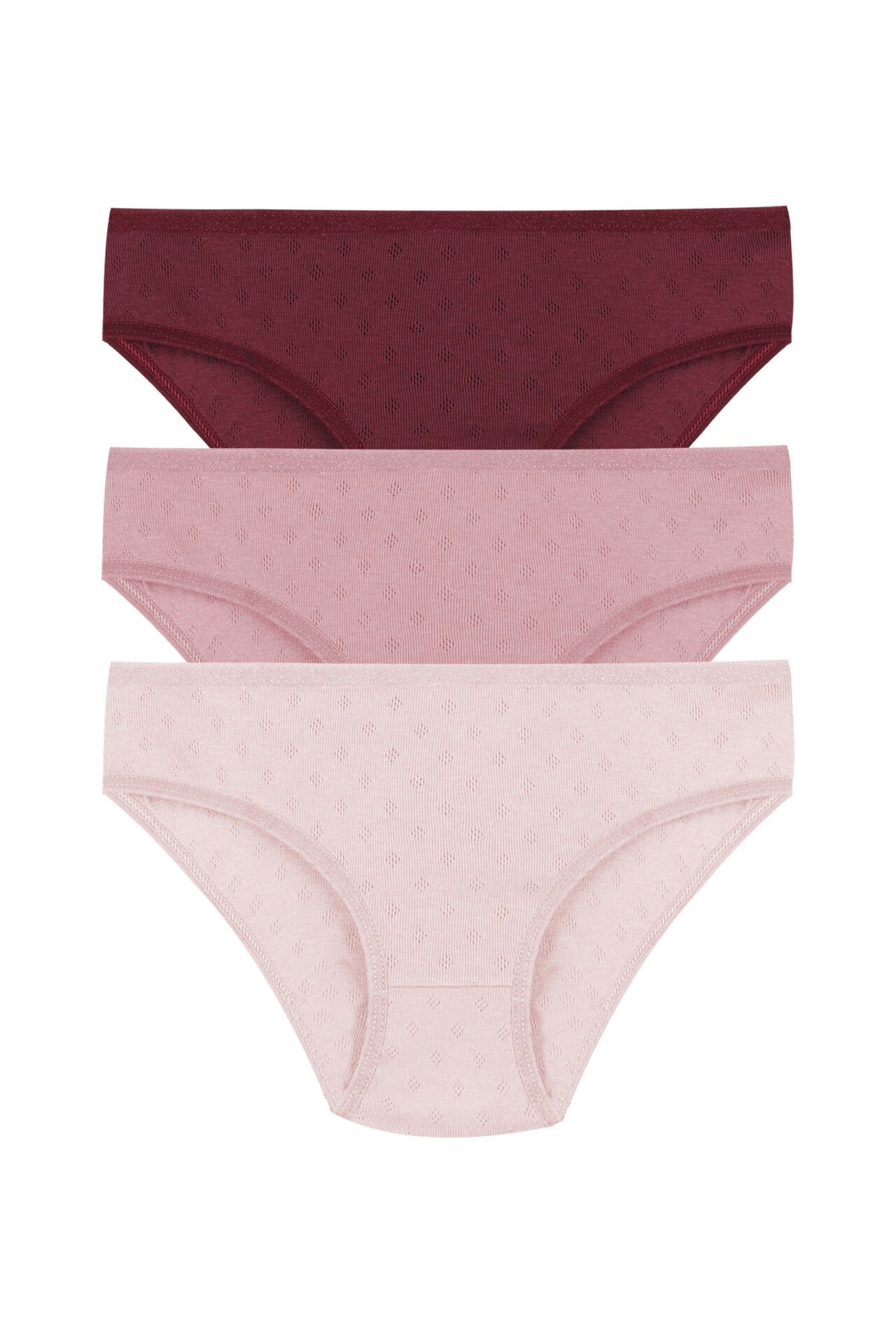 Kadın 3'lü Transfer Ribana Bato Bordo  -  Açık  Pembe - 2XL