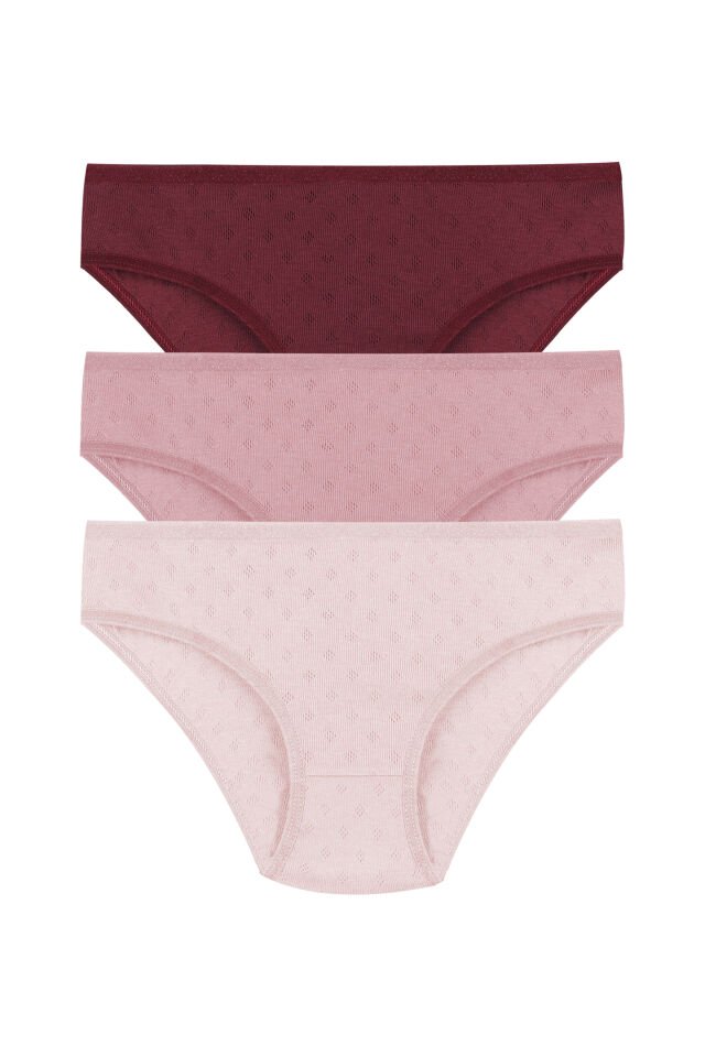 Kadın 3'lü Transfer Ribana Bato Bordo  -  Açık  Pembe - 2XL