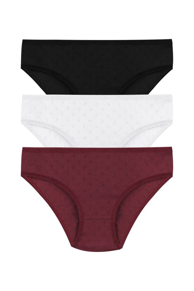 Kadın 3'lü Transfer Ribana Bato Siyah - Beyaz - 3XL